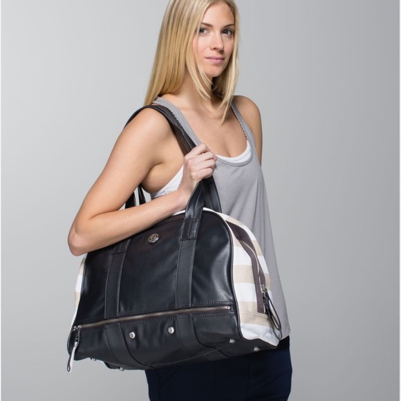 Lululemon Om For All Pinstripe Canvas Gym Bag Tote - Picture 2 of 16